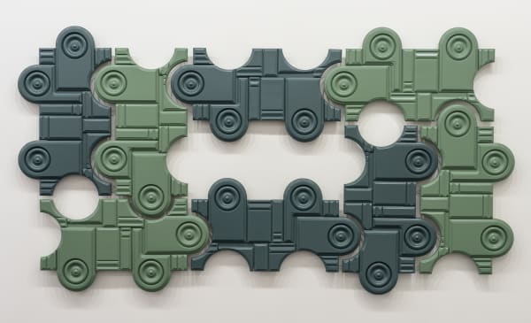 Noah Loesberg Rosettes and Plinth Blocks, 2016 painted wood 37 x 66 x 1.5 in.