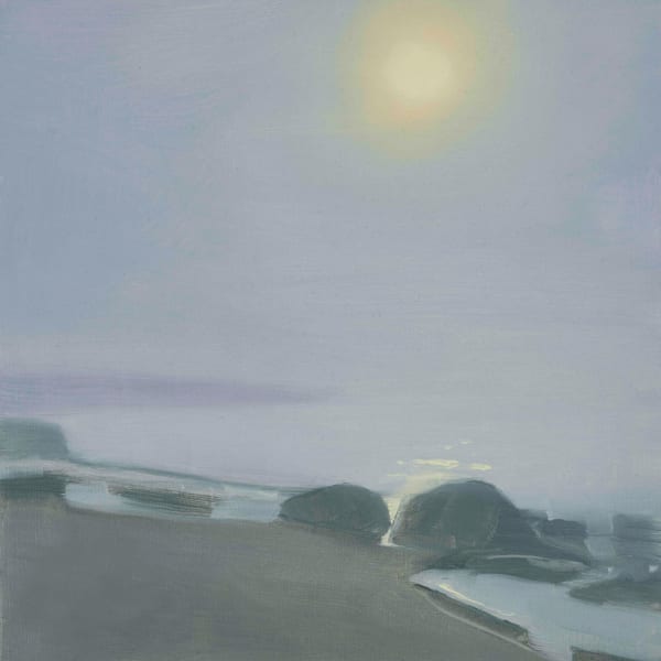 Sara MacCulloch Fog sunrise at crystal crescent, 2025 oil on board 12 x 12 in.