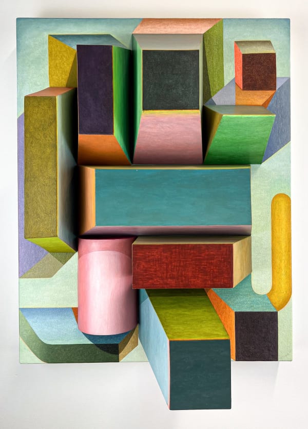 Meg Hitchcock Icon No. 9, 2024 Matboard structures, acrylic paint, colored pencil, painted canvas 20 x 16 x 8 in.