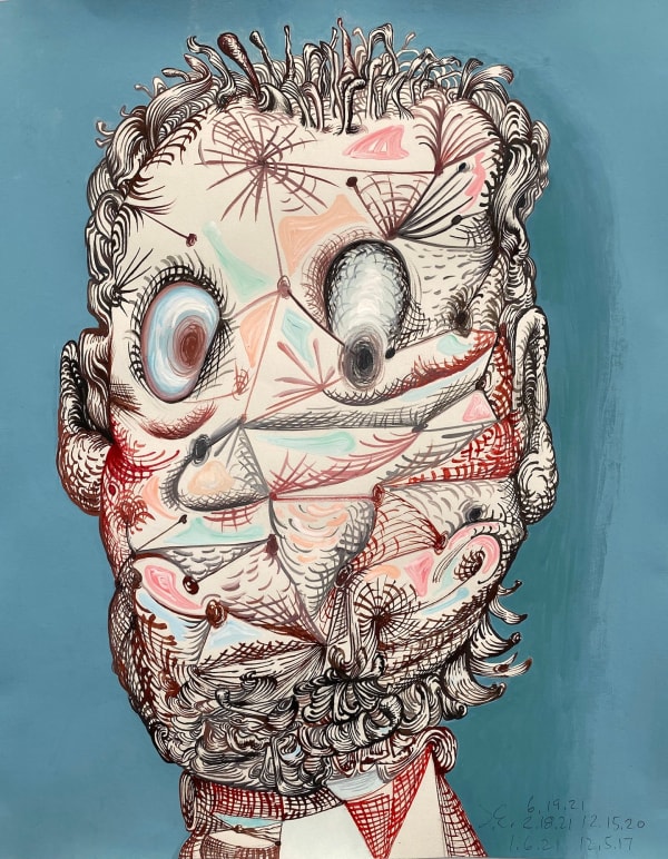 James Esber Selfie on Blue, 2017-21 acrylic on PVC panel 12 x 9 in.