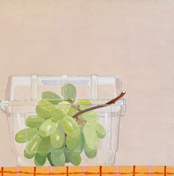 Sydney Licht Still Life with Grapes in Plastic Container, 2022 oil on panel 10 x 10 in.