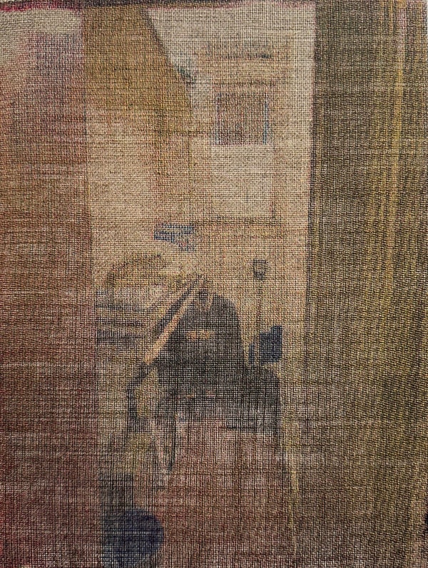 Nick D'Ornellas A Last Look - Culmination, 2024 stretched screenprint on house painted poly-cotton fabric 12 x 9 in.