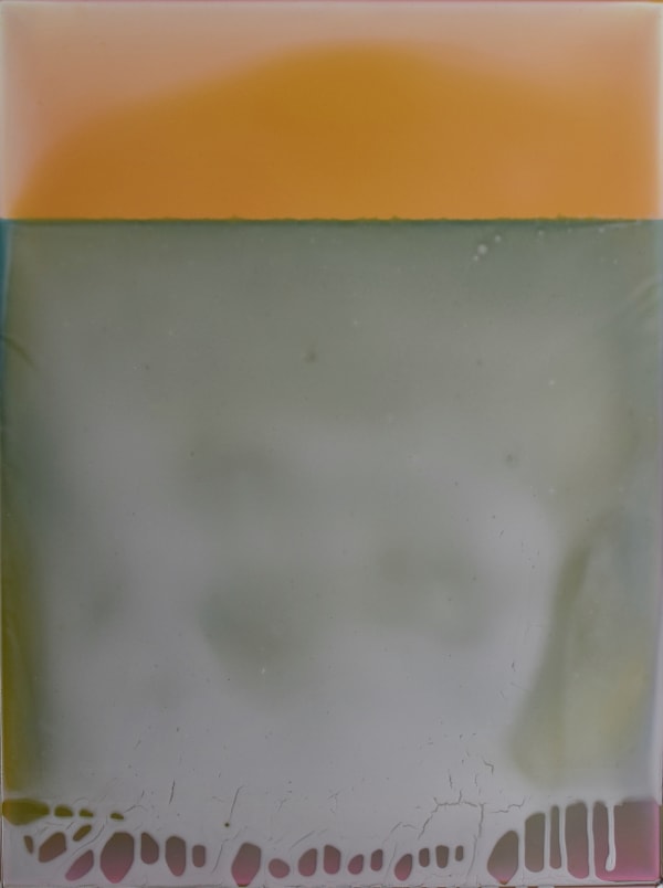 Susan English Give way, 2020 tinted polymer on 140lb Yupo paper 26 x 20 in.