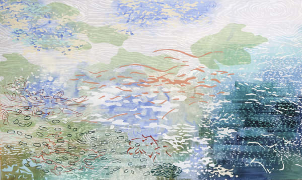Laura Fayer Float Tide, 2019 acrylic and Japanese paper on canvas 36 x 60 in.
