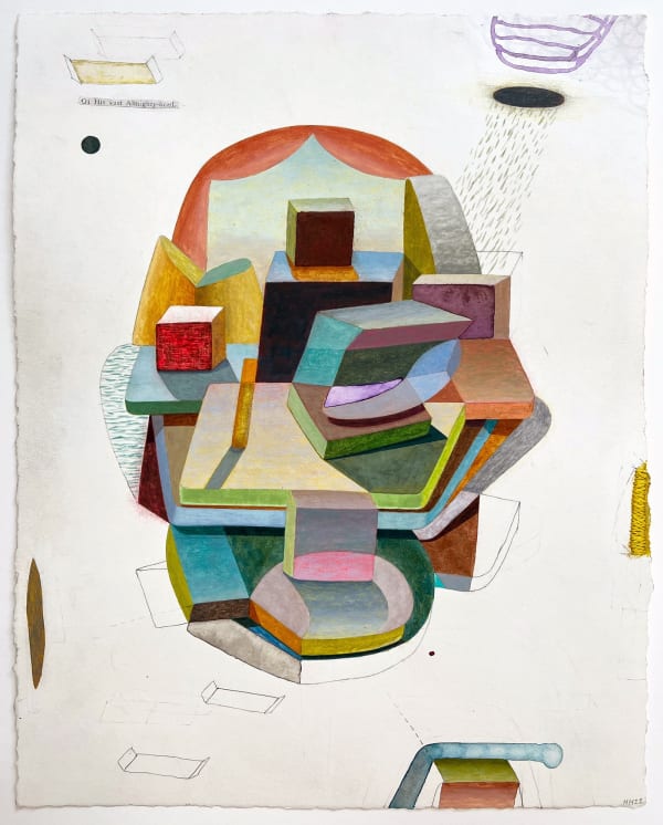 Meg Hitchcock Of His Vast Almighty Head, 2022 Text from the Bhagavad Gita, graphite, embroidery thread 14 x 11 in. frame size: 17.75 x 14.75 in.
