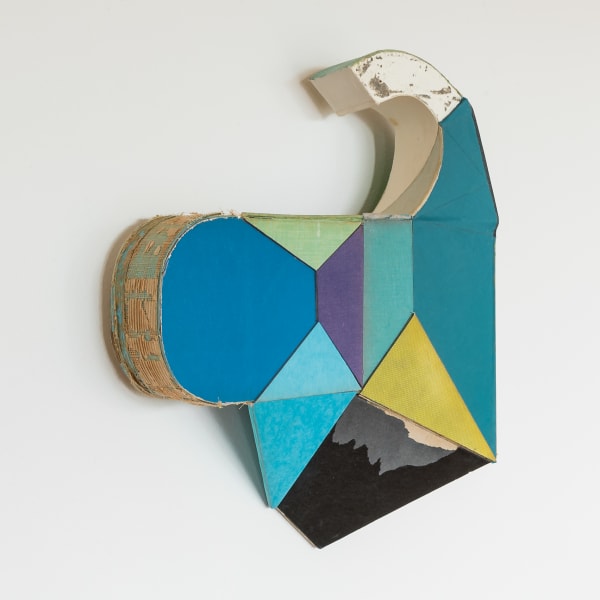 Blue geometric relief sculpture