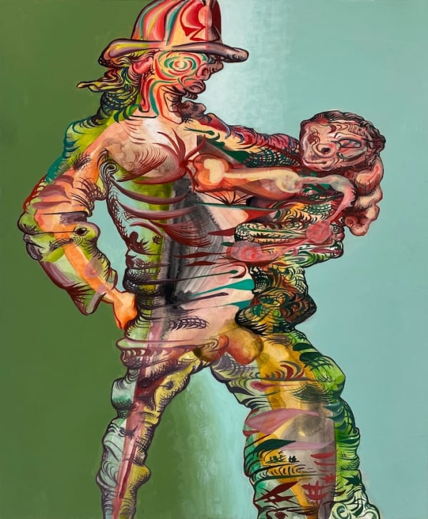 James Esber Untitled (Fireman and Child) , 2023 acrylic on paper 17 x 14 in.