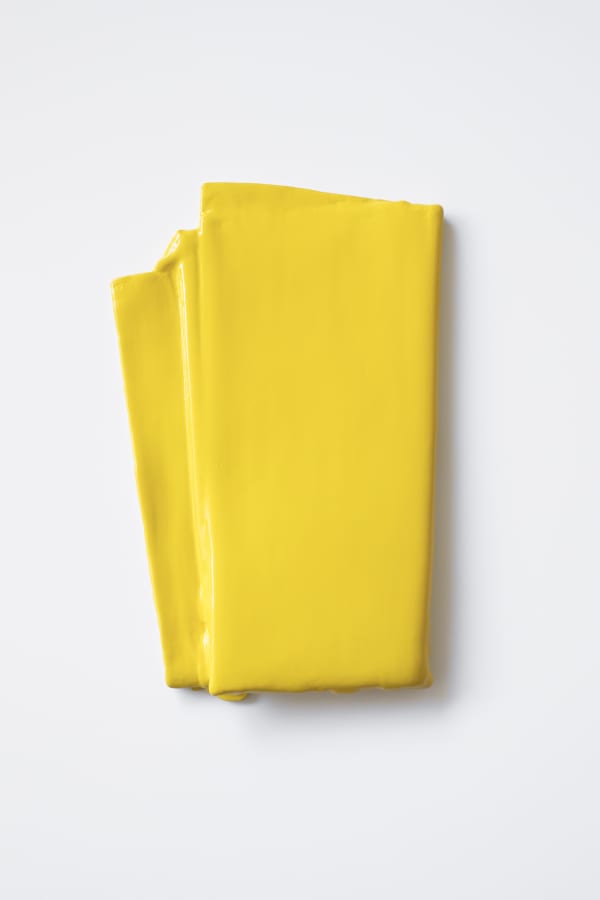 Deb Covell Yellow Pleat, 2018 acrylic paint and car laquer 10 x 7 in.