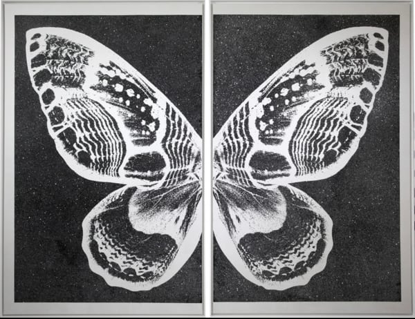 Rubem Robierb, Diptych Hybrid Butterfly I - Silver on Black
