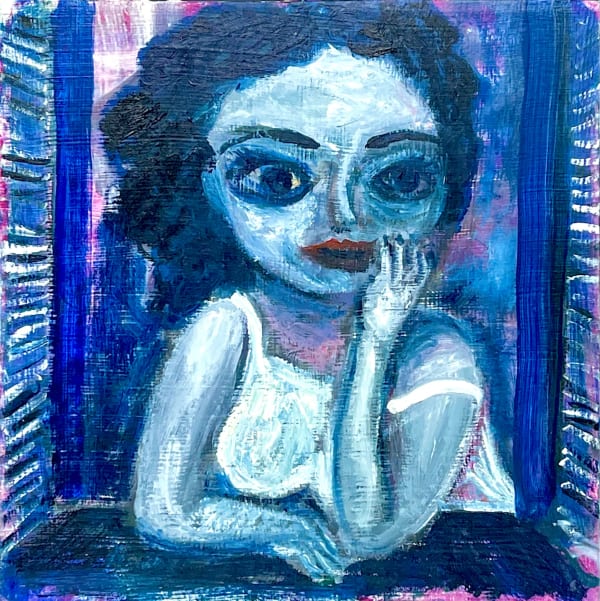 Woman glancing from her window