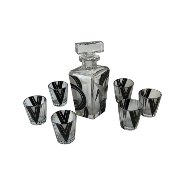 Art Deco Bohemian Glass Decanter set (6 shot glasses)