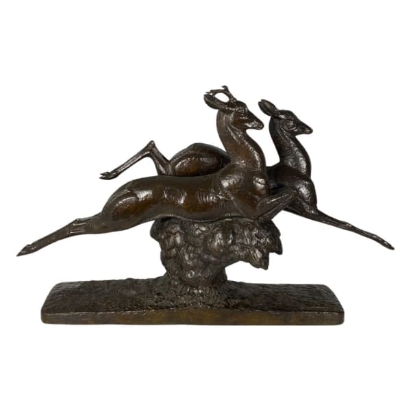 French Art Deco Bronze Gazelles Sculpture
