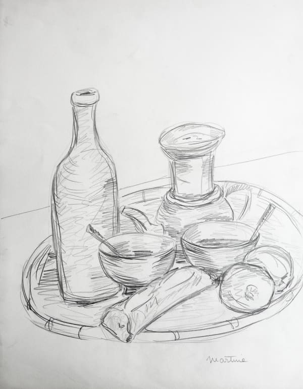 Martine Martine, Étude pour Plateau rond aux deux bols bruns OU Nature morte VII, 1983