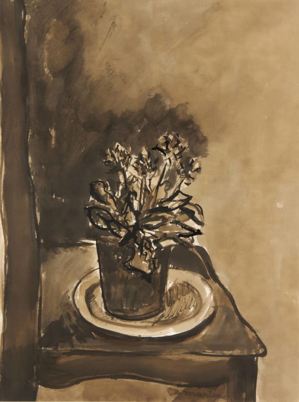 Martine Martine, Le Pot de fleurs sur chaise bistre, 1976