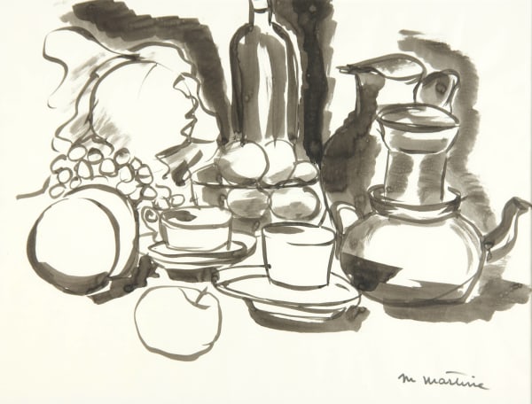 Martine Martine, Fruits et Cafetière sur fond clair I, 1989