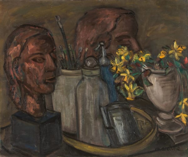 Martine Martine, Nature morte aux fleurs et aux sculptures, 1974