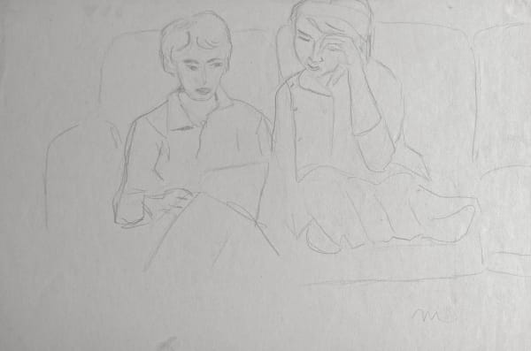 Martine Martine, Deux femmes assises lisant, 1950 ca