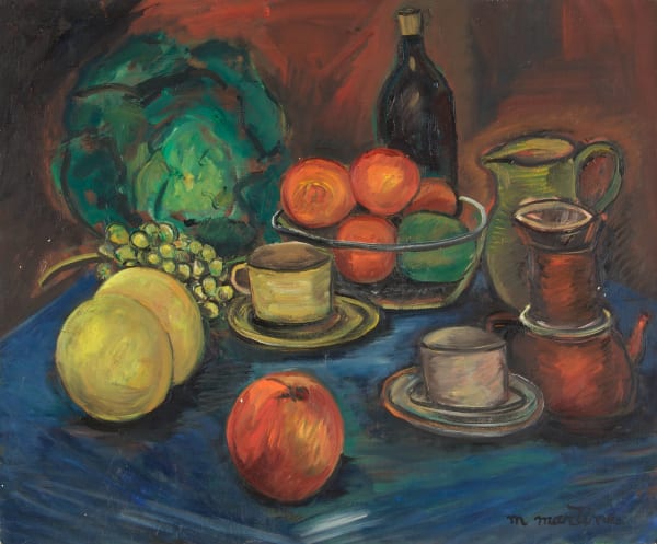 Martine Martine, Fruits et Légumes sur nappe bleue III, 1988