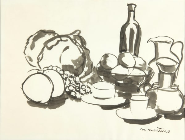 Martine Martine, Fruits et Cafetière sur fond clair II, 1989