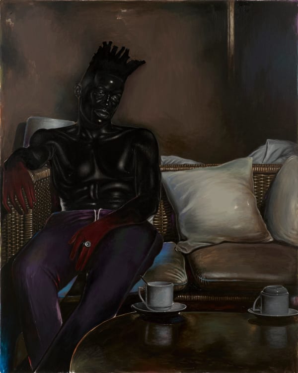 Johnson Eziefula Our Usual Chair, 2023 acrylic and charcoal on canvas 150 x 120 cm 59 x 47 1/4 in