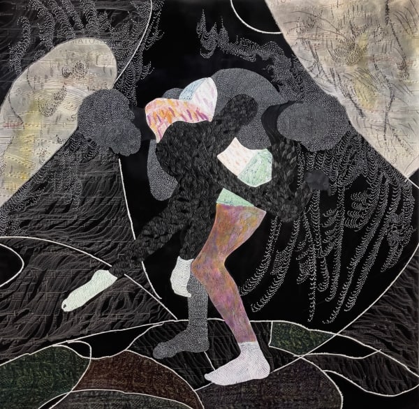 Nate Lewis Navigating Murmurs Scores, 2023 hand sculpted inkjet print ink graphite colored pencil frottage 101.6 x 101.6 cm 40 x 40 in