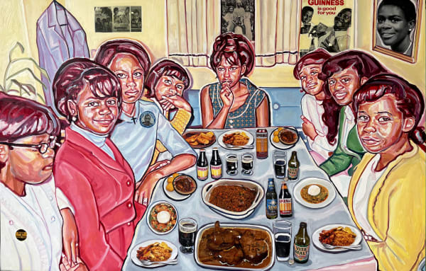 Esiri Erheriene-Essi The Future Isn't What it Used To Be, 2021 Oil, ink and xerox transfer on linen 150 x 232 cm 59 1/8 x 91 3/8 in