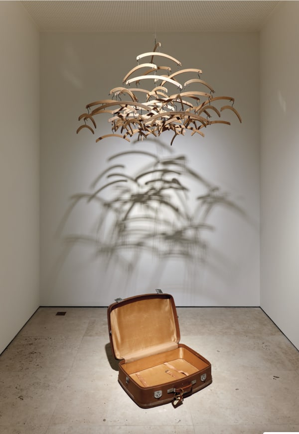 Man Ray Obstruction, 1920-1964 65 wooden coat hangers with original suitcase 110 x 120 x 120 cm 43 4/16 x 47 3/16 x 47 3/16 in Suitcase: (close) H 20 x W 64 x D 50 cm (open) H 57 x W 64 x D 67 cm dimension of one hanger: 4 x 39 x 0,6 cm