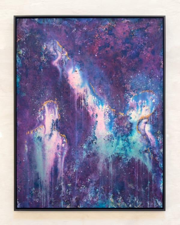 Alexis McGrigg Perpetual Escape, 2022 procion dye and gold mica powder on canvas 170 x 129.5 67 x 51.2 in framed: 174 x 134.5 x 5.2 cm