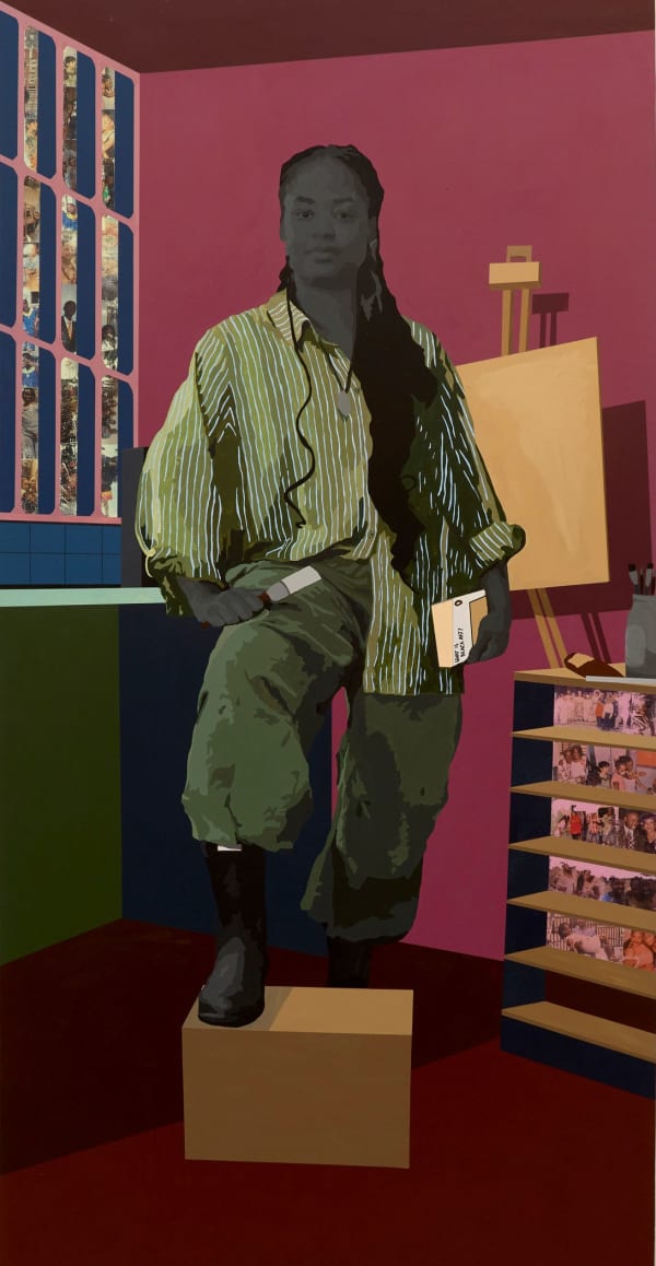 Ofunne Azinge For the ones who came before us, 2023 image transfer, Acrylic and pencil on wood 240 x 110 x 3 cm 94 1/2 x 43 1/4 x 1 1/8 in