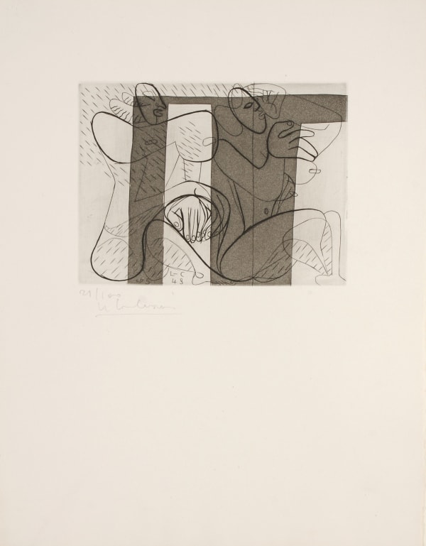 Le Corbusier Opus 5, 1948-1952 chisel and aquatint on copper drawn in black with a slight background tone, printed in black on cream BFK de Rives vellum 11,8 x 15,8 cm 4 5/8 x 6 1/4 in Framing dimensions: 39,5 x 34,4 cm