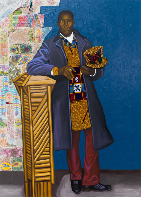 Cornelius Annor Mr. Joachim, 2022 acrylic, fabric and fabric transfer on canvas 210 x 151 cm 82 5/8 x 59 1/2 in