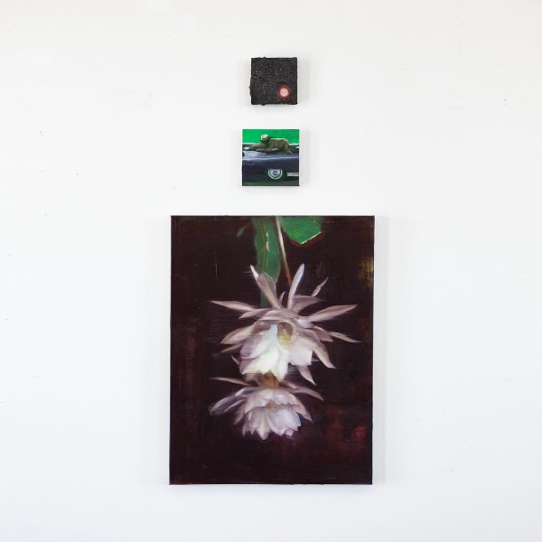 Æmen Ededéen First Trigram: Moon, Parade, Queen of Night (from Heaven’s Revolution 29 Mandalas), 2025 1. oil and glass beads on wood panel - 10 x 10 cm | 4 x 4 in 2. oil on wood panel - 12.7 x 12.7 cm | 5 x 5 in 3. oil on linen - 61 x 46 cm | 24 x 18 in