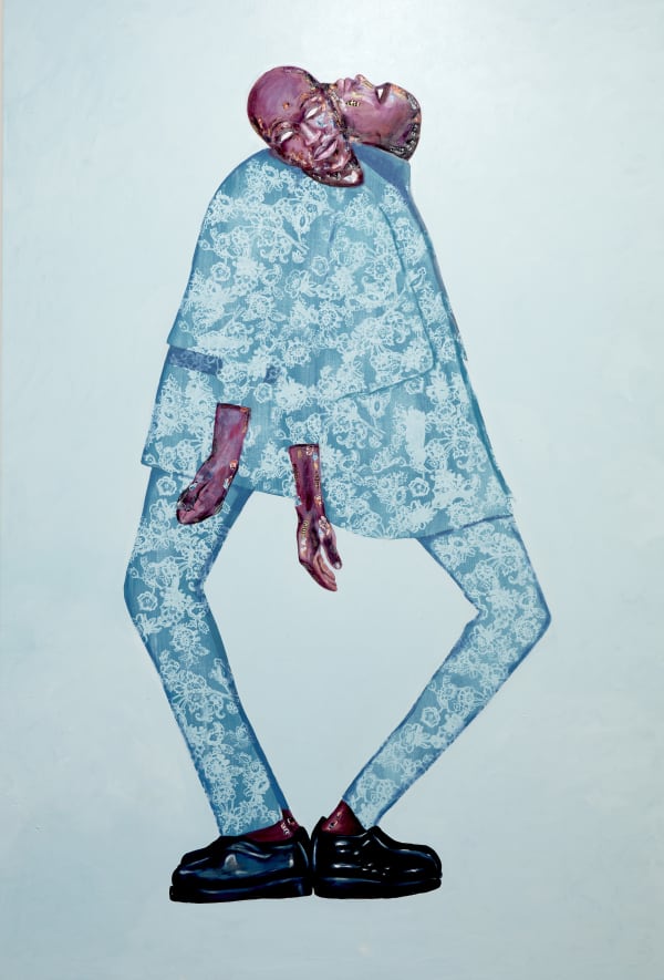 Emmanuel Taku Two Brothers in Teal, 2021 acrylic on canvas 84 1/2 x 57 1/4 in 214.5 x 145.5 cm