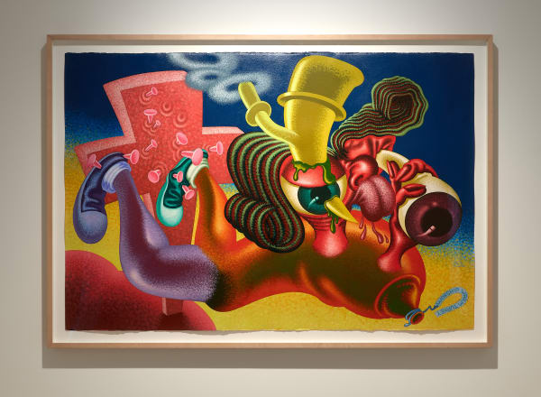 Peter Saul Worship Warm Turkey, 1986 acrylic on paper 103 x 152 cm 40 1/2 x 59 7/8 in framed : 164 x 114 x 6 cm
