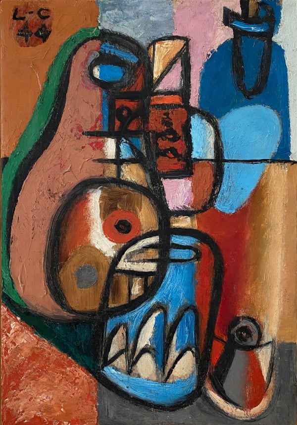 Le Corbusier Bouteilles et verres, 1944 oil on plywood panel 33 x 22 cm 12 15/16 x 8 10/16 in framing dimensions: 41 x 3 x 4 cm