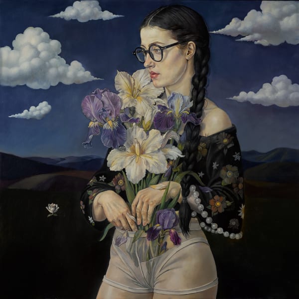 Von Wolfe The Bouquet She Wears, 2025-2026 signed and dated oil on canvas 80 x 80 cm | 31 1/2 x 31 1/2 in framed : 82.5 x 82.5 cm
