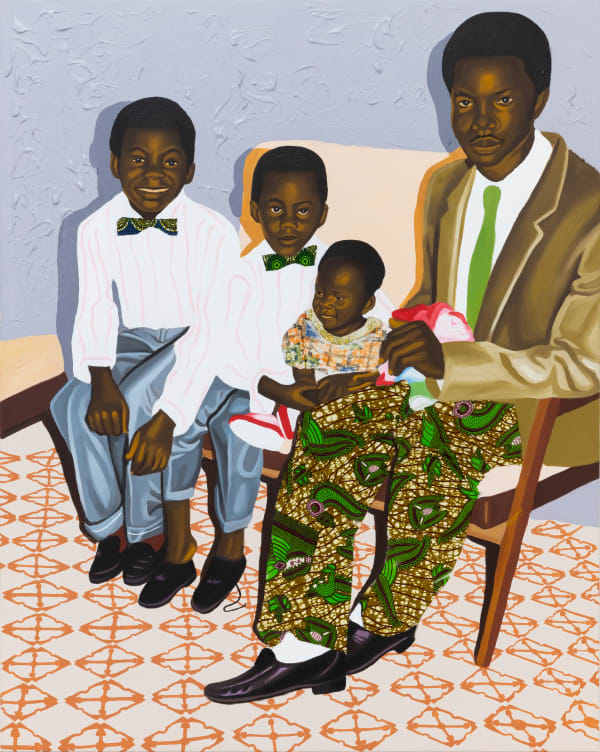 Cornelius Annor “The younger generation” Or Akyiremma, 2022 acrylic, fabric and fabric transfer on canvas 151 x 121 cm 59 1/2 x 47 5/8 in