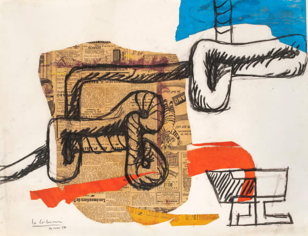 Le Corbusier Corde et verres, 1954 newspaper collage, gouache, and charcoal on paper 48 x 62,5 cm 18 7/8 x 24 5/8 in framing dimensions : 85 x 71,2 x 8 cm