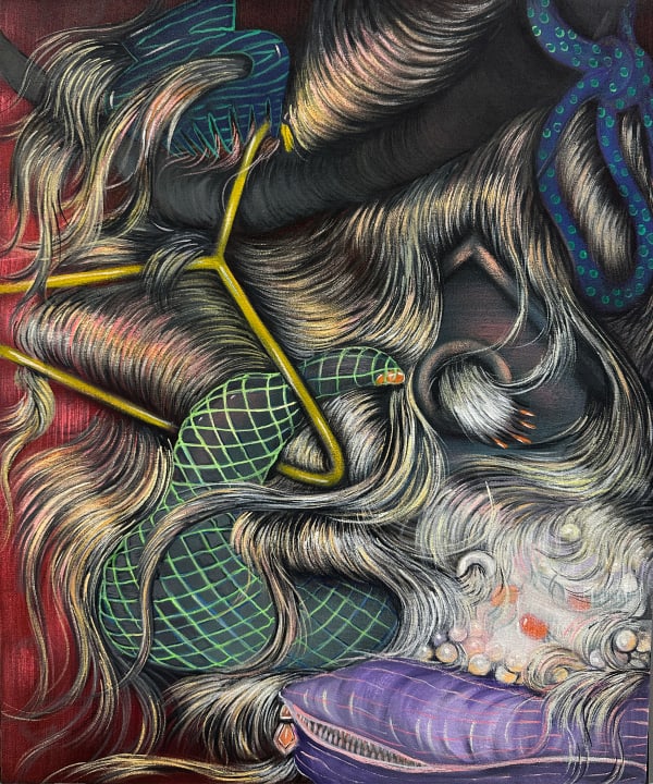 Bea Scaccia, Study for swinging shoe and birdhouse, 2025