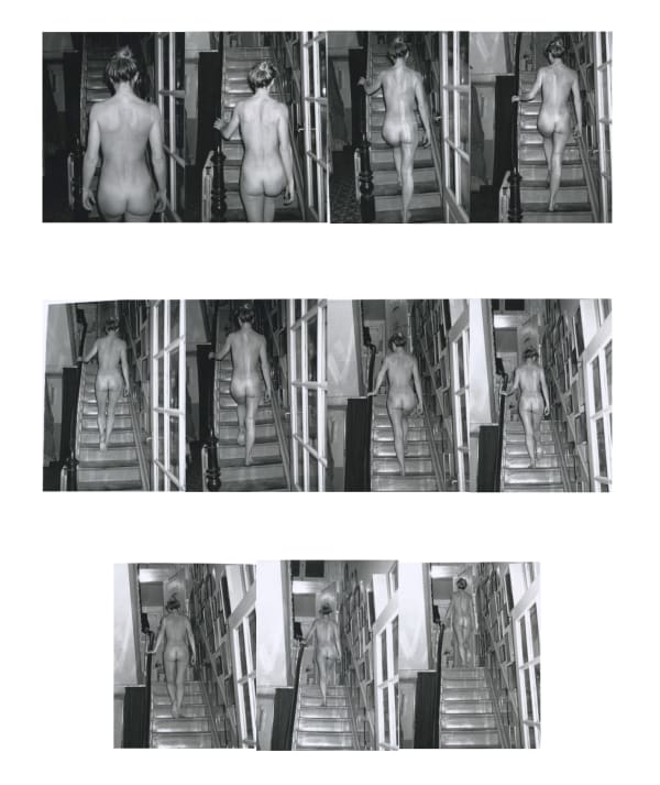 Marcel Mariën, La lointaine descendante d'Etienne Marey (1830-1904), qui décomposa le mouvement en images, gravit lentement le premier escalier venu avec le souci de commémorer simplement - ne fût-ce qu’une seule fois - son illustre aïeul, 1830-1904