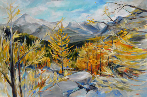 Michelle Austen Symphony of Larches, 2025 oil on canvas 40 x 60 in 101.6 x 152.4 cm