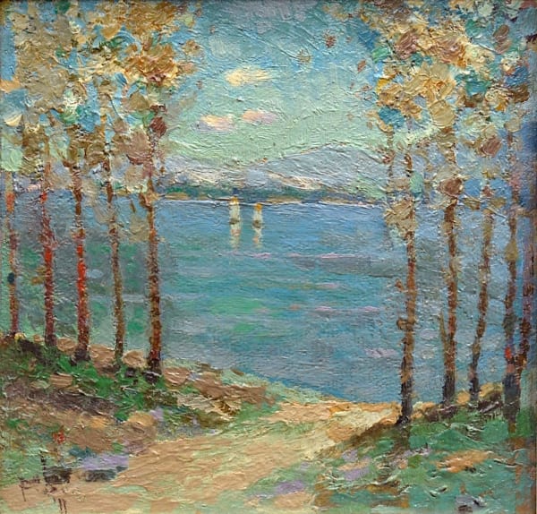 Franklin Brownell Sailboats, Gaspé, 1911 oil on canvas board 7 5/8 x 7 7/8 in 19.36 x 20 cm signed and dated lower left