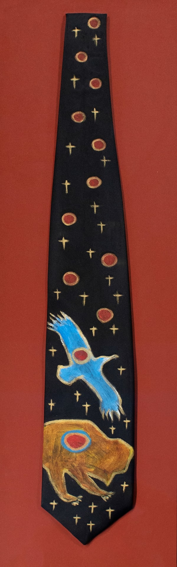 Joane Cardinal-Schubert Tie hand painted fabric 25 x 4 in 63.5 x 10.2 cm