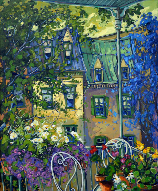 Robert Savignac Les Fleurs du Balcon oil on canvas 30 x 36 in 76.2 x 91.4 cm