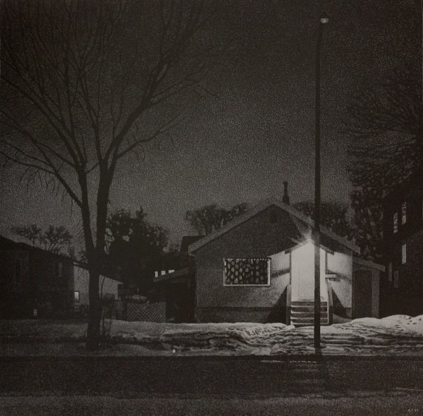 Allan Thomas Night Light, 2024 scratchboard 16 x 16 in 40.6 x 40.6 cm