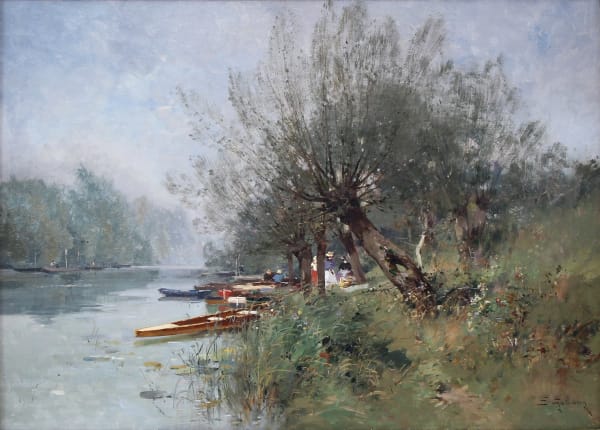 Eugène Galien-Laloue, Rural Scene-Boats on the Riverbank, n.d.
