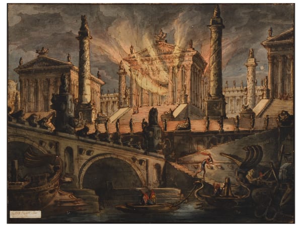 Antonio Giuseppe Basoli, Incendio notturno di un tempio romano, 1840