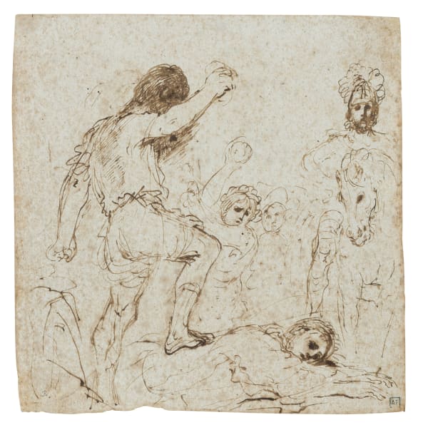 Giovanni Francesco Barbieri detto il Guercino, Martirio di santo Stefano (recto); Studi (verso), 1626