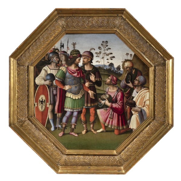 Giovanni Battista Bertucci, il vecchio Giulio Cesare riceve la testa di Pompeo, 1505