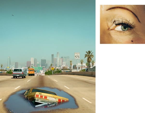 Alex Prager, 2 pm, Interstate 110 and Eye #6 (Sinkhole) (diptych), 2012